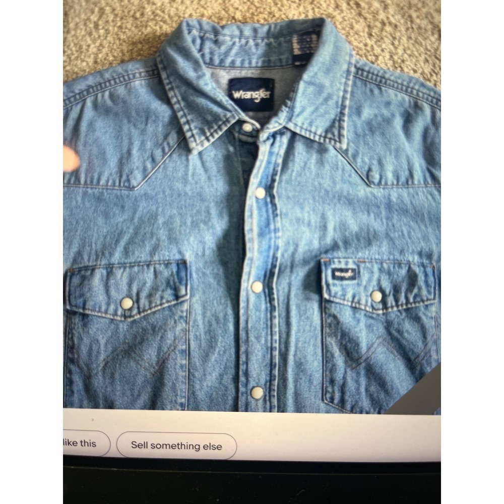 Vintage‎ Wrangler Mens Long Sleeve Denim Western Shirt Blue Pearl Snap Size XXL